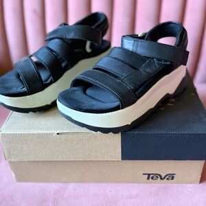 Teva Black and Cream Platform Sandals